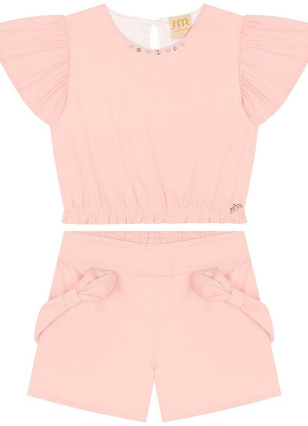 Vista 2 Conjunto Menina Blusa e Shorts em Tricoline Rosa Milli E Nina Milli E Nina