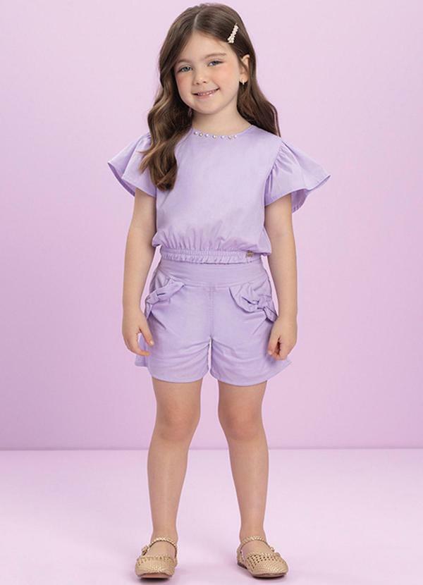 Vista 2 Conjunto Menina Blusa e Shorts em Tricoline Roxo Milli E Nina Milli E Nina