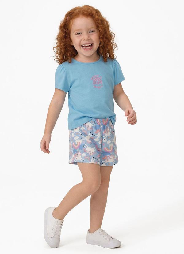 Conjunto Menina Blusa e Shorts Unicórnio Azul