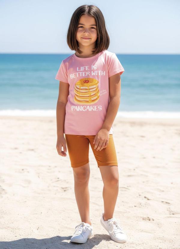 Conjunto Menina Camiseta e Bermuda Rosa