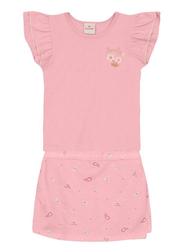 Conjunto Menina com Bordado de Flor Rosa