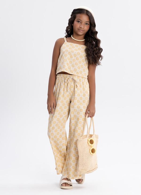 Conjunto Menina com Calça e Blusa em Sarja Bege