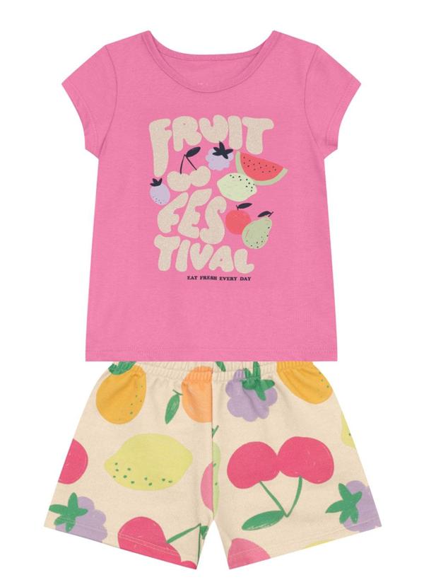 Conjunto Menina com Frutas Brilhante Rosa