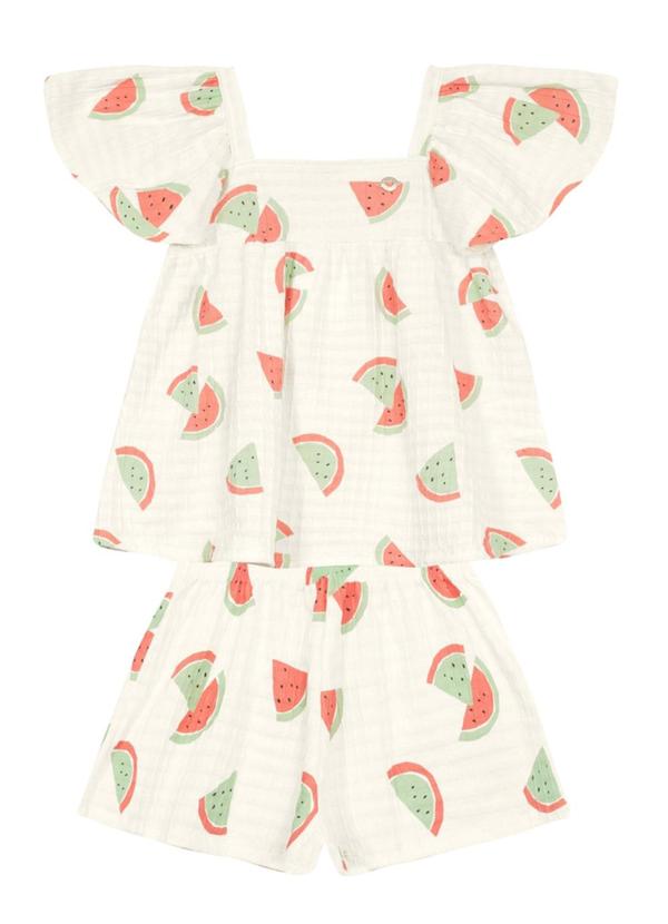 Vista 2 Conjunto Menina em Cotton Quadriculado Natural Brandili Brandili