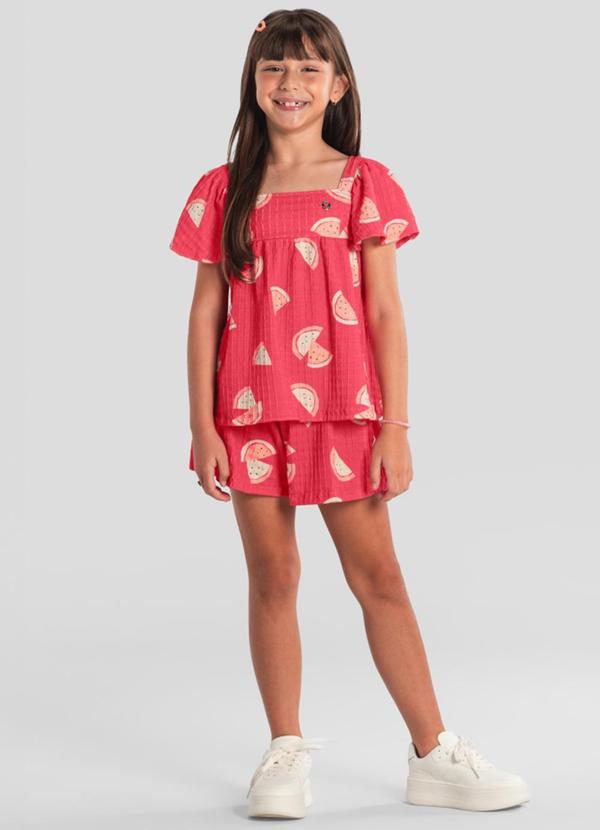 Vista 2 Conjunto Menina em Cotton Quadriculado Vermelho Brandili Brandili