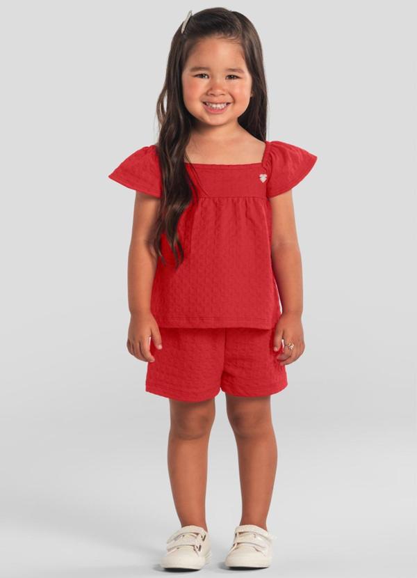 Vista 2 Conjunto Menina em Cotton Texturizado Vermelho Brandili Brandili