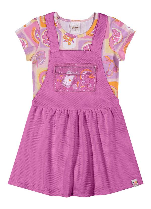 Vista 2 Conjunto Menina Jardineira e Blusa Frutas Rosa Elian Elian