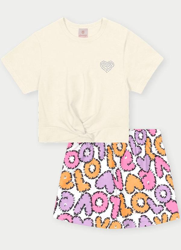 Vista 2 Conjunto Menina Love Bege Abrange Abrange