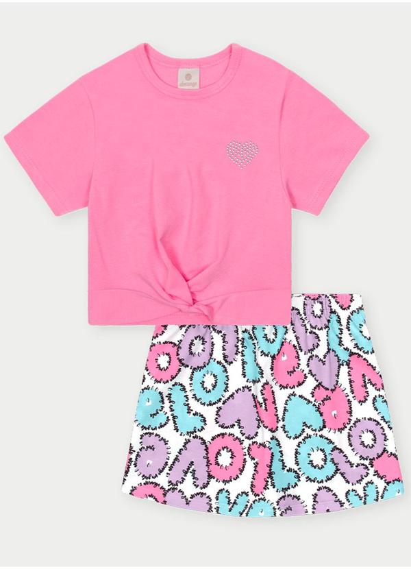 Vista 2 Conjunto Menina Love Rosa Abrange Abrange