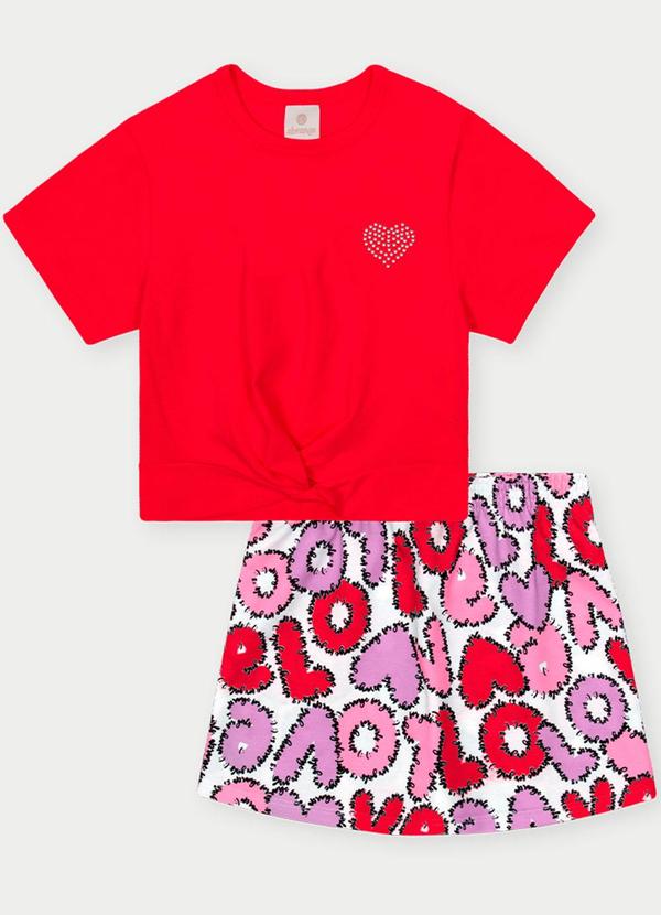 Vista 2 Conjunto Menina Love Vermelho Abrange Abrange