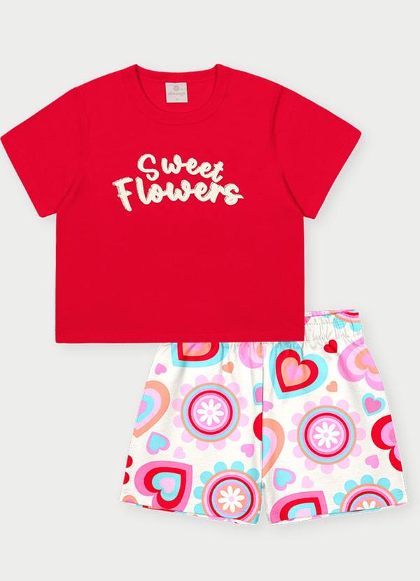 Conjunto Menina Sweet Flowers Vermelho