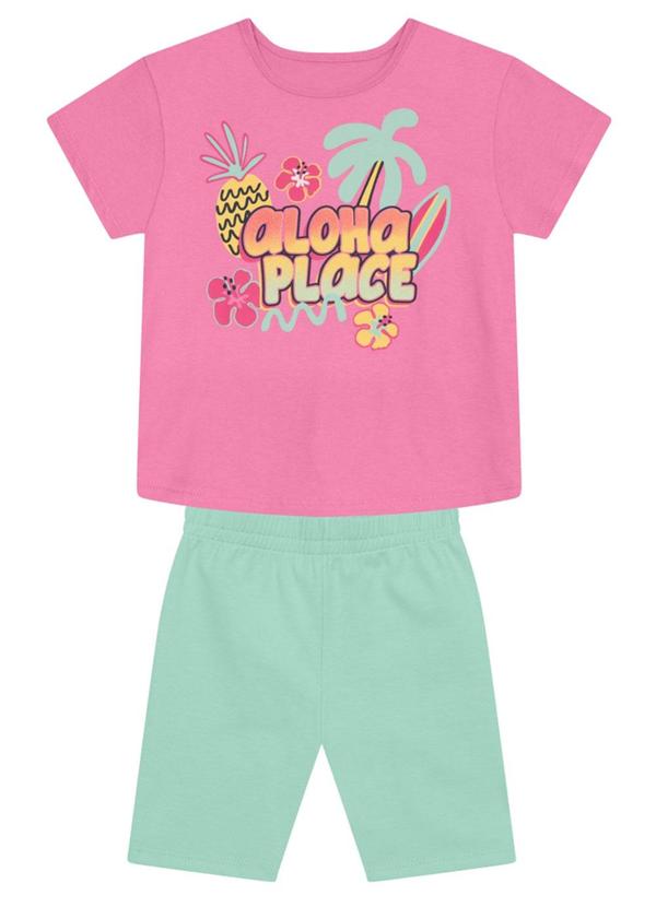Vista 2 Conjunto Menina Tropical com Glitter Rosa Brandili Brandili