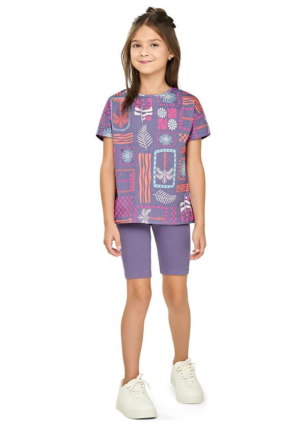 Conjunto Menina Tropical Geométrico Roxo