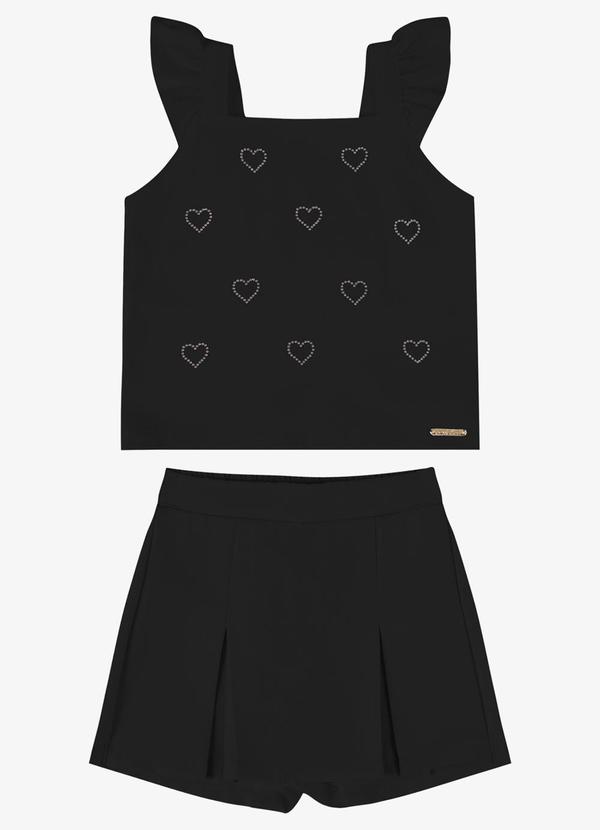 Conjunto Menina Verão com Shorts Saia Preto