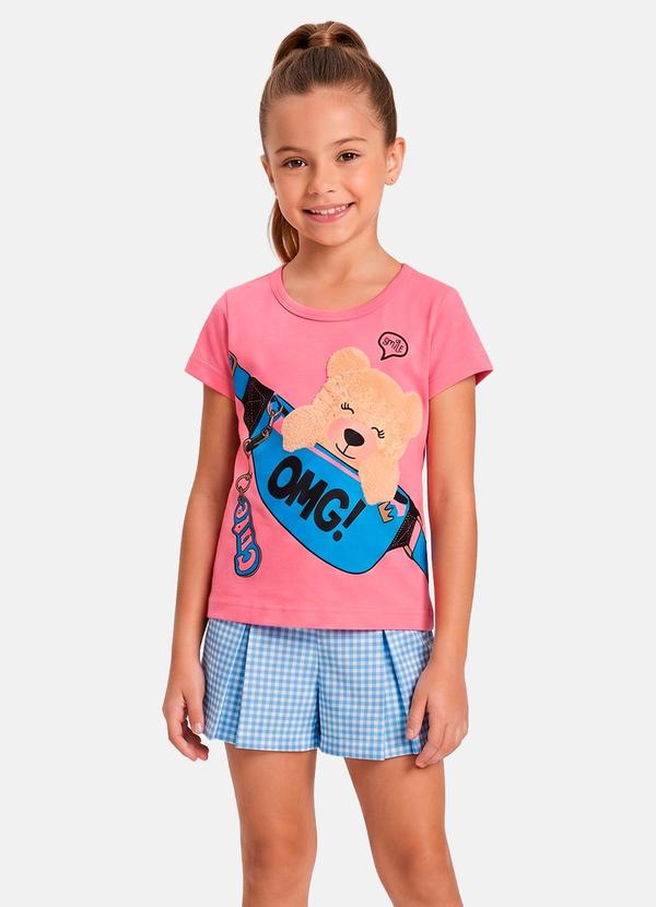 Conjunto Menina Verão Urso Smile Rosa