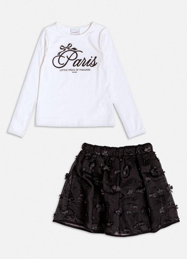 Conjunto Off Manga Longa com Flores 3d Branco