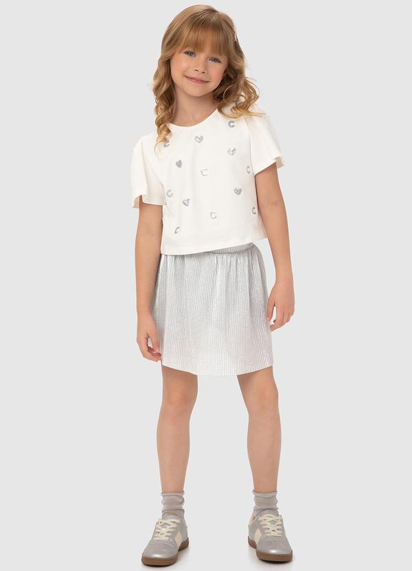 Conjunto Off White Corações Plissado Menina