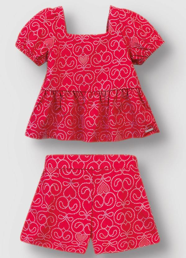 Conjunto Peplum Corações Menina Vermelho