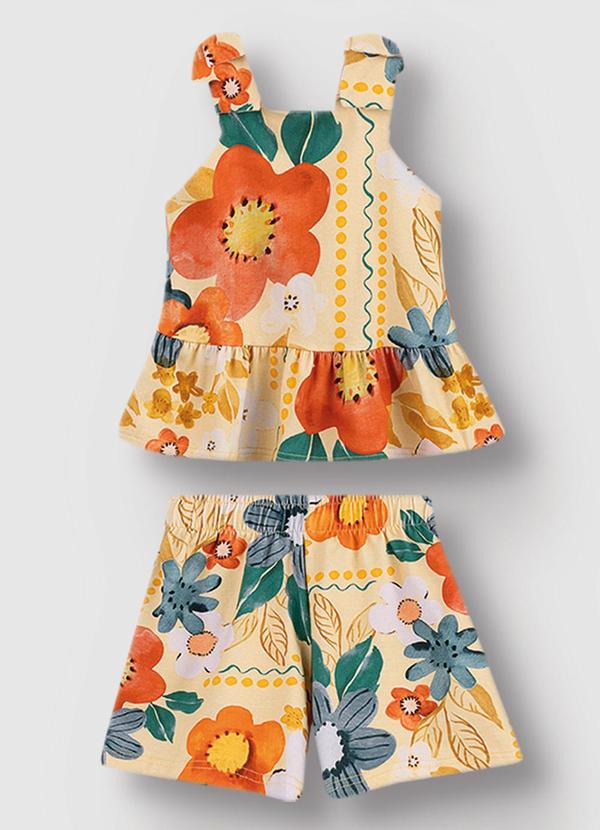 Vista 2 Conjunto Peplum Floral Menina Amarelo