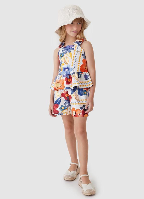 Vista 2 Conjunto Peplum Floral Menina Azul