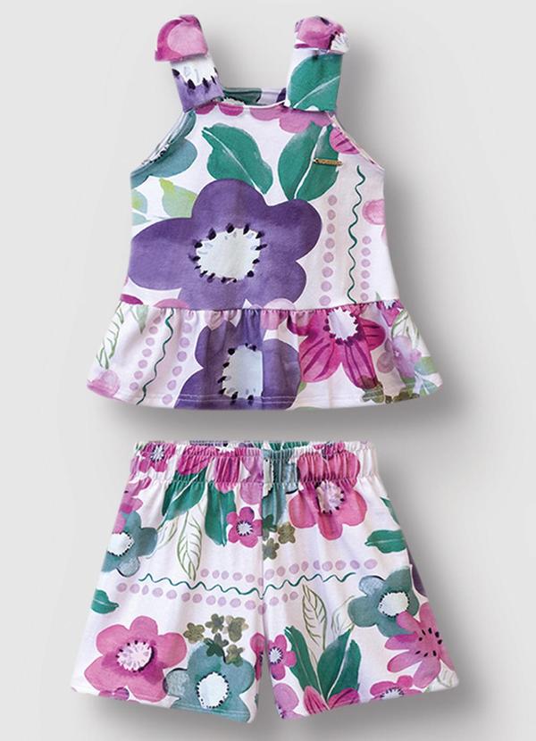 Vista 2 Conjunto Peplum Floral Menina Lilás