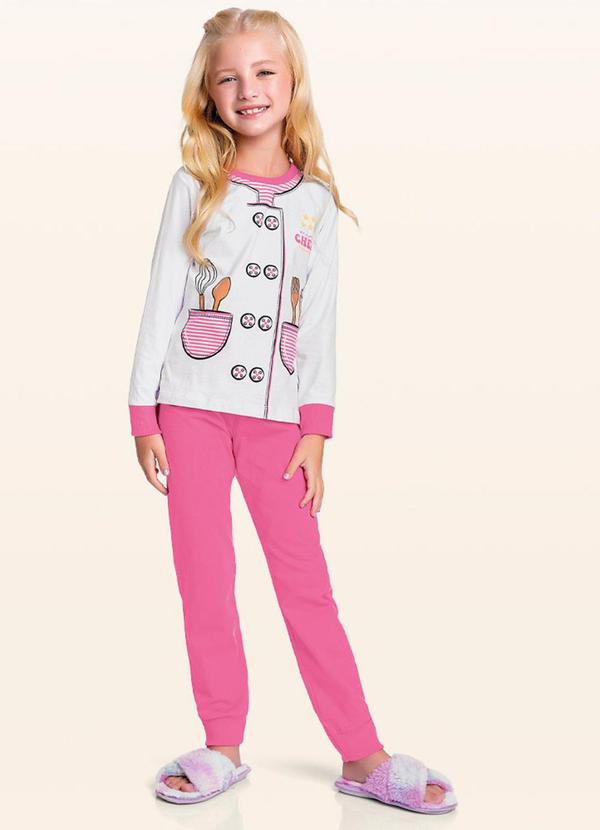 Vista 2 Conjunto Pijama Blusa M/Longa/Calça Branco Fakini Kids Fakini Kids