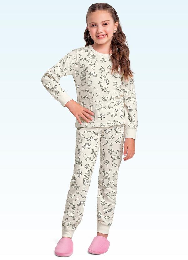 Conjunto Pijama Blusa M/Longa/Calça Branco