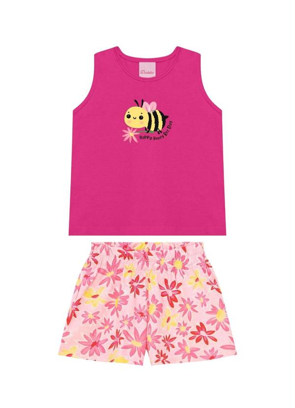 Conjunto Regata Abelha e Short Flores Rosa