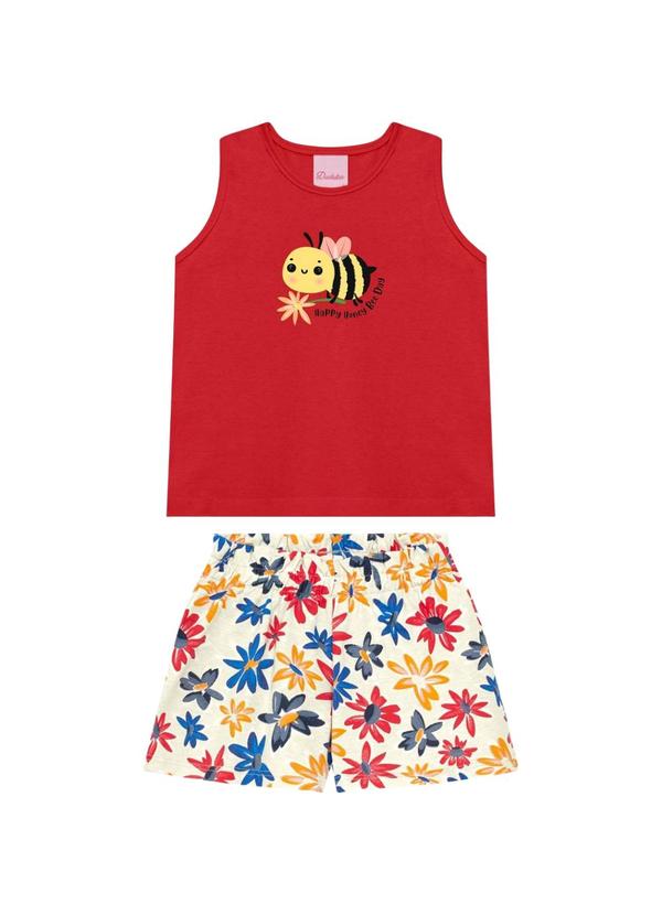 Conjunto Regata Abelha e Short Flores Vermelho