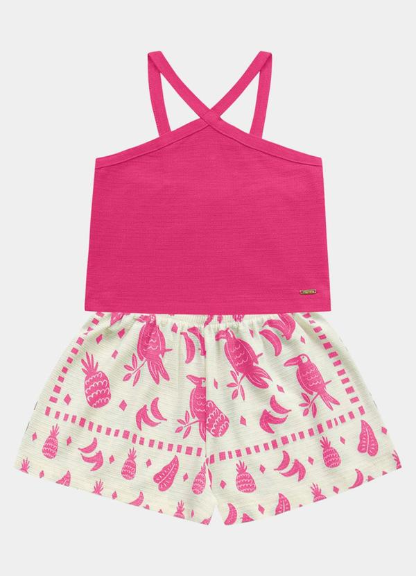 Vista 2 Conjunto Regata Cropped e Short Rosa Fakini Kids Fakini Kids