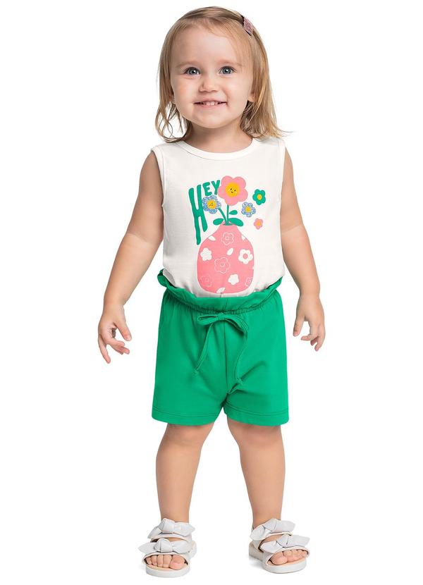 Conjunto Regata Florezinhas Short Bege