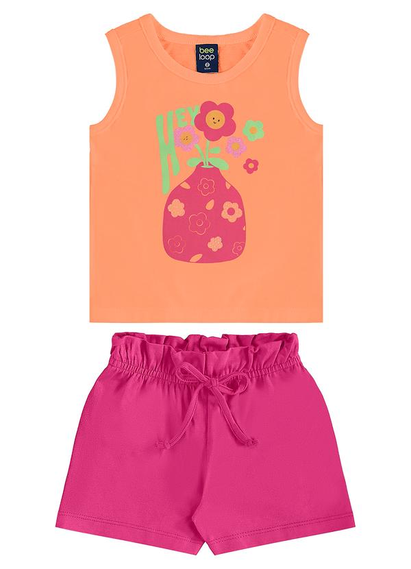 Conjunto Regata Florezinhas Short Laranja