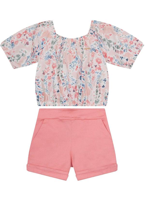 Conjunto Rosa Claro Cropped Floral Menina