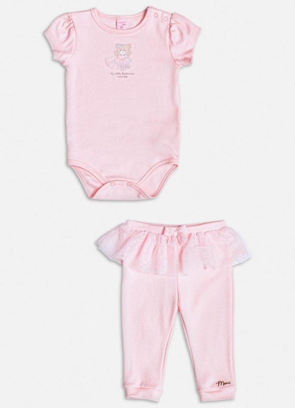 Conjunto Rosa com Bordado de Ursinho Rosa