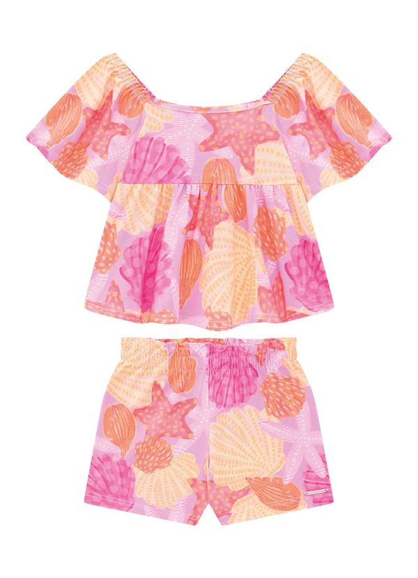 Vista 2 Conjunto Rosa Escuro Clochard Conchas Menina Carinhoso Carinhoso