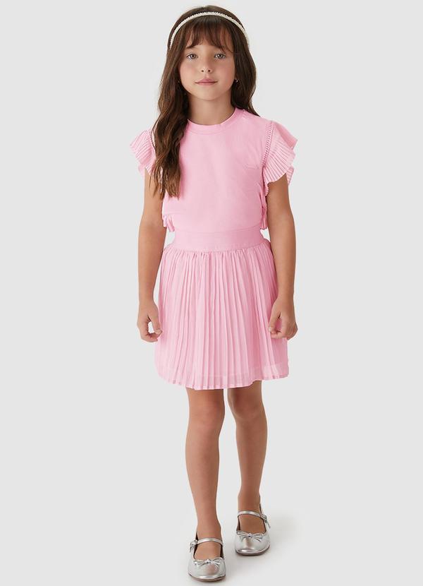 Conjunto Saia Plissada Rosa Claro
