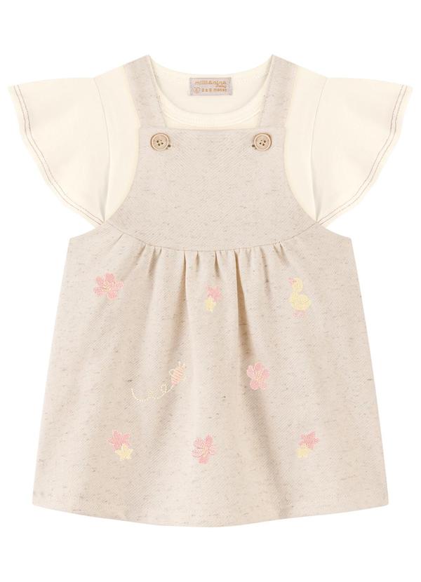 Conjunto Salopete e Body Bebê Menina Bege