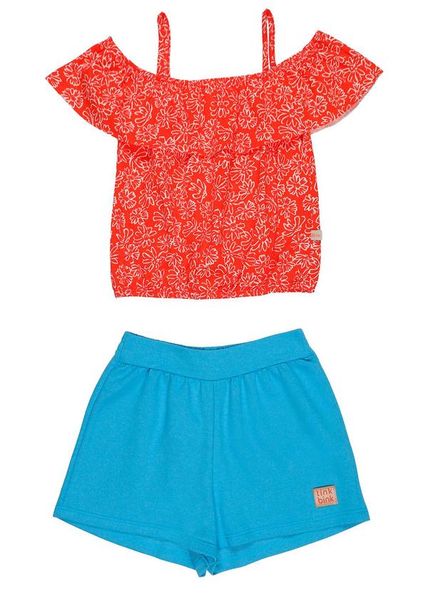 Vista 2 Conjunto Semi Cropped Shorts MoletinhoAzul Tink Bink Tink Bink