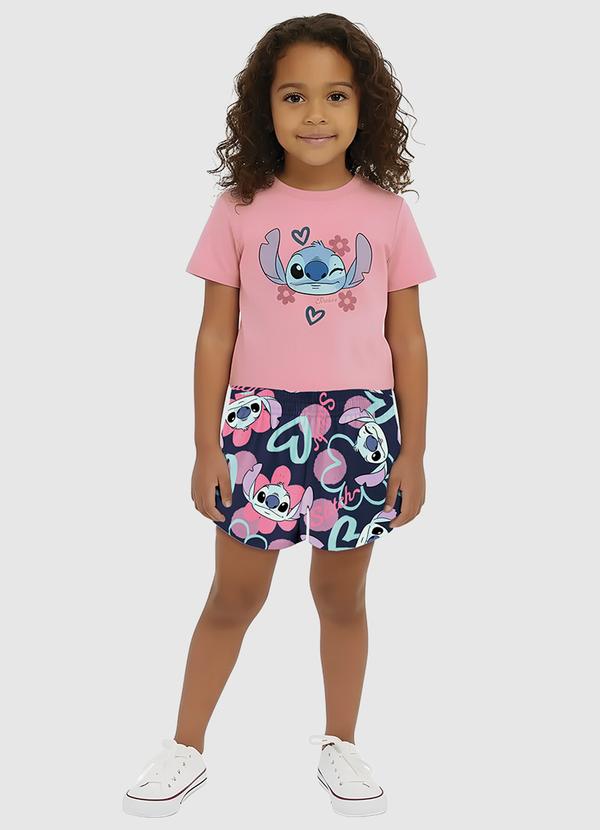 Conjunto Stitch® com Glitter Rosa Claro
