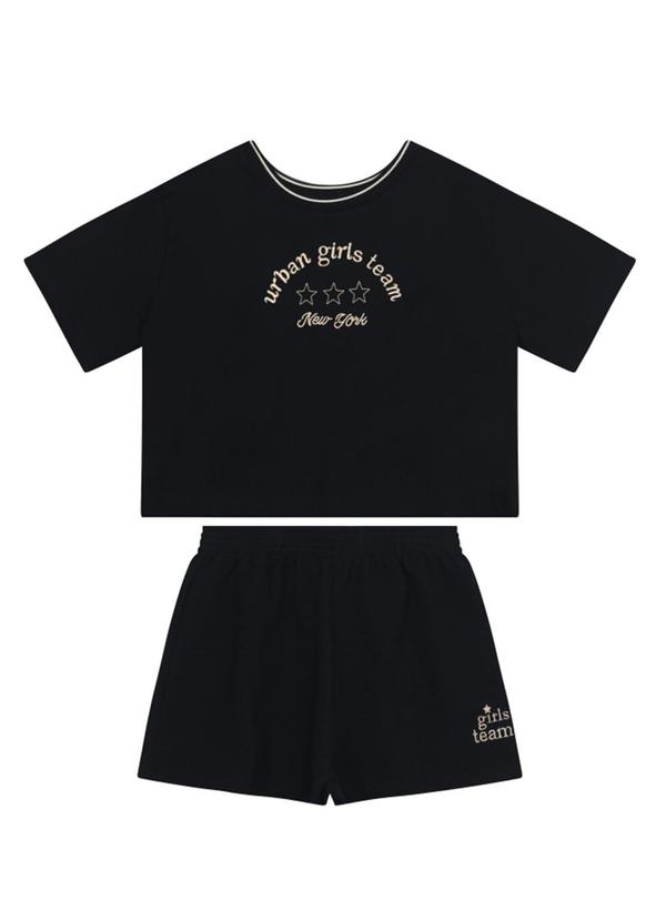 Conjunto Teen Menina em Meia Malha Preto