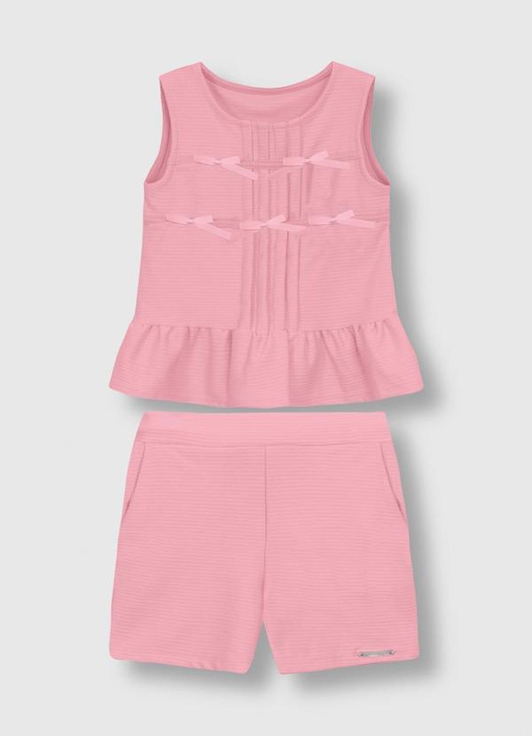 Conjunto Texturizado com Laços Rosa