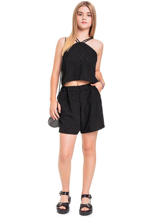 Vista 2 Conjunto Top Cropped e Short Juvenil Preto Gloss Gloss