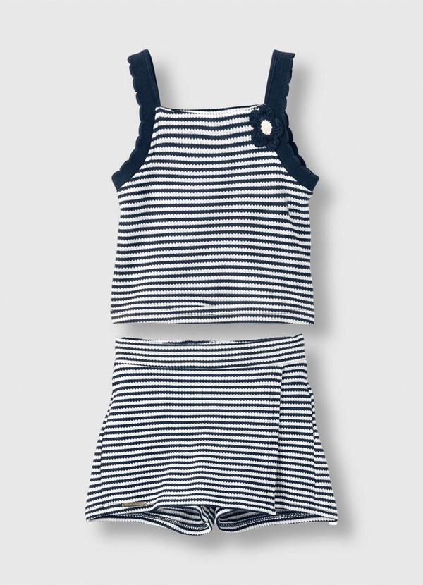 Conjunto Tricot Listrado Azul Marinho