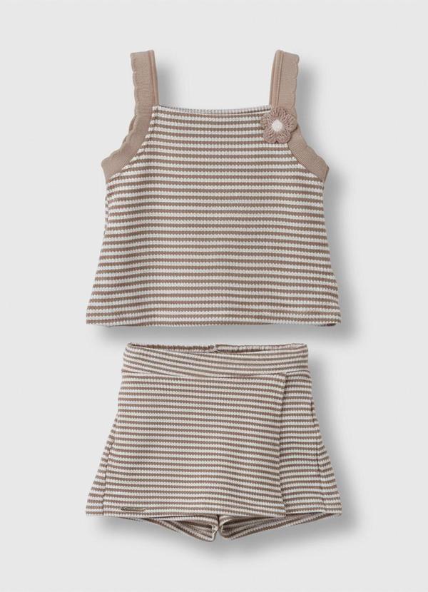 Conjunto Tricot Listrado Taupe