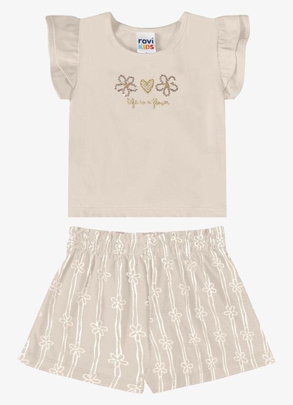 Conjunto Verão Menina com Lantejoulas Bege