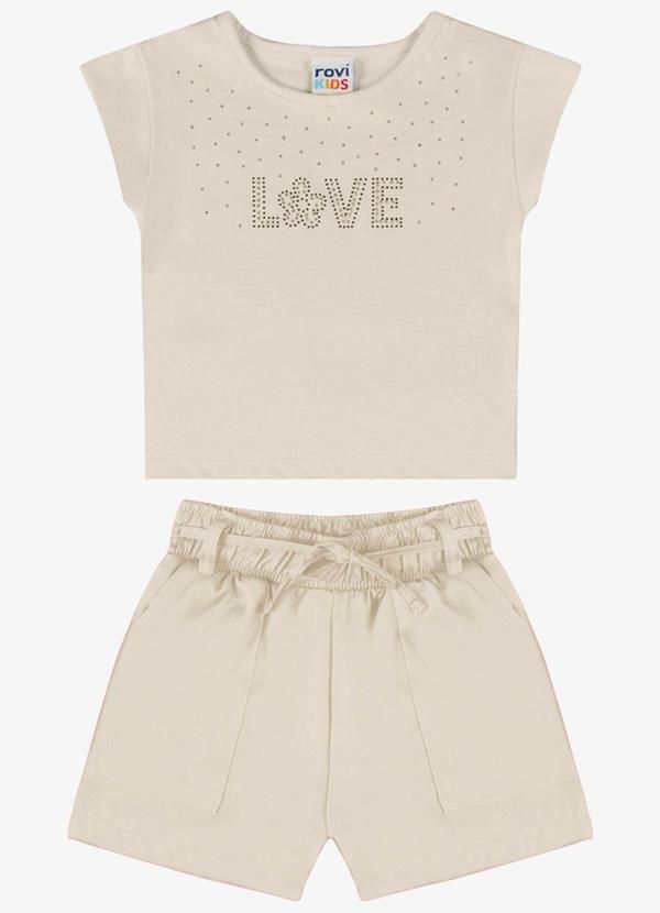 Conjunto Verão Menina com Strass Bege