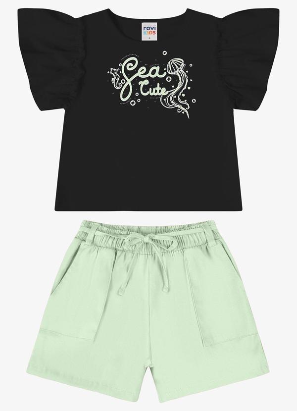 Conjunto Verão Menina com Strass Preto