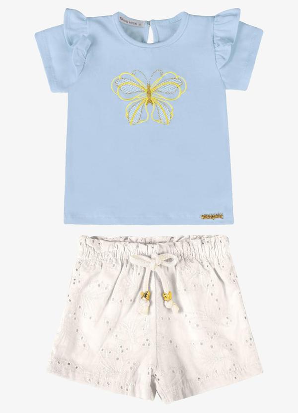 Conjunto Verão Menina Curto com Bordado Azul