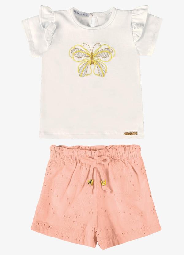 Conjunto Verão Menina Curto com Bordado Bege
