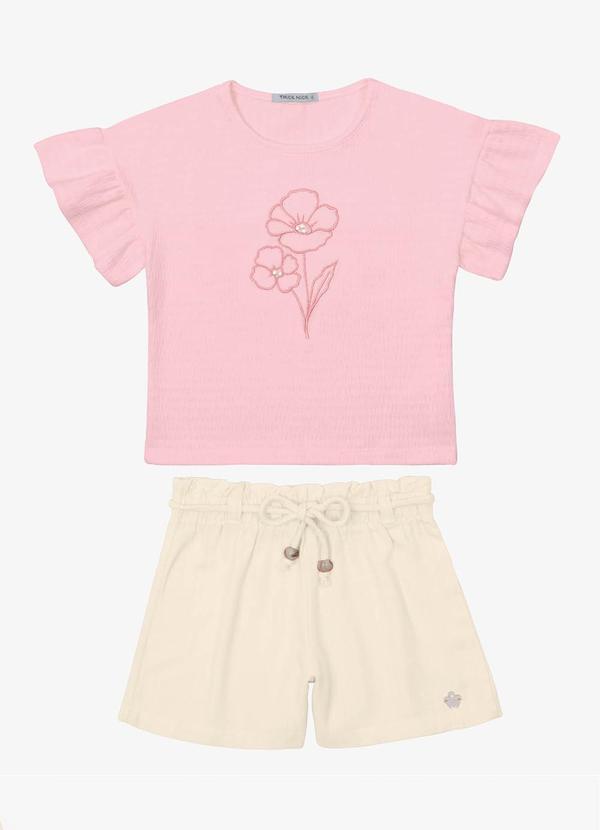 Conjunto Verão Menina Curto com Bordado Bege